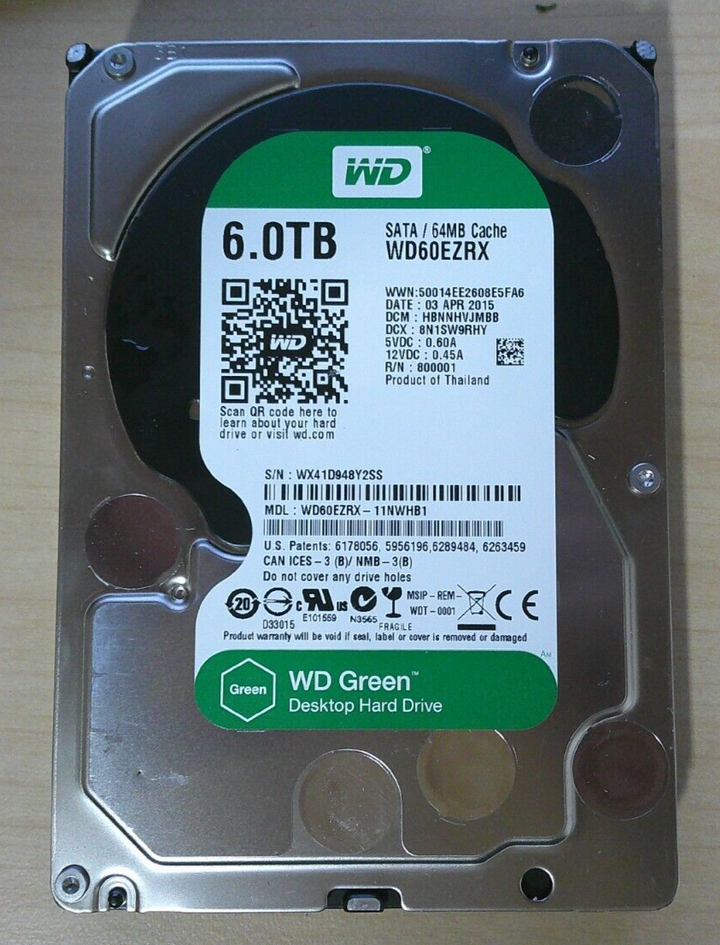 WD WD60EZRX 3.5" 6Tb SATA HDD 03 APR 2015 Thailand HBNNHVJMBB 8N1SW9RHY