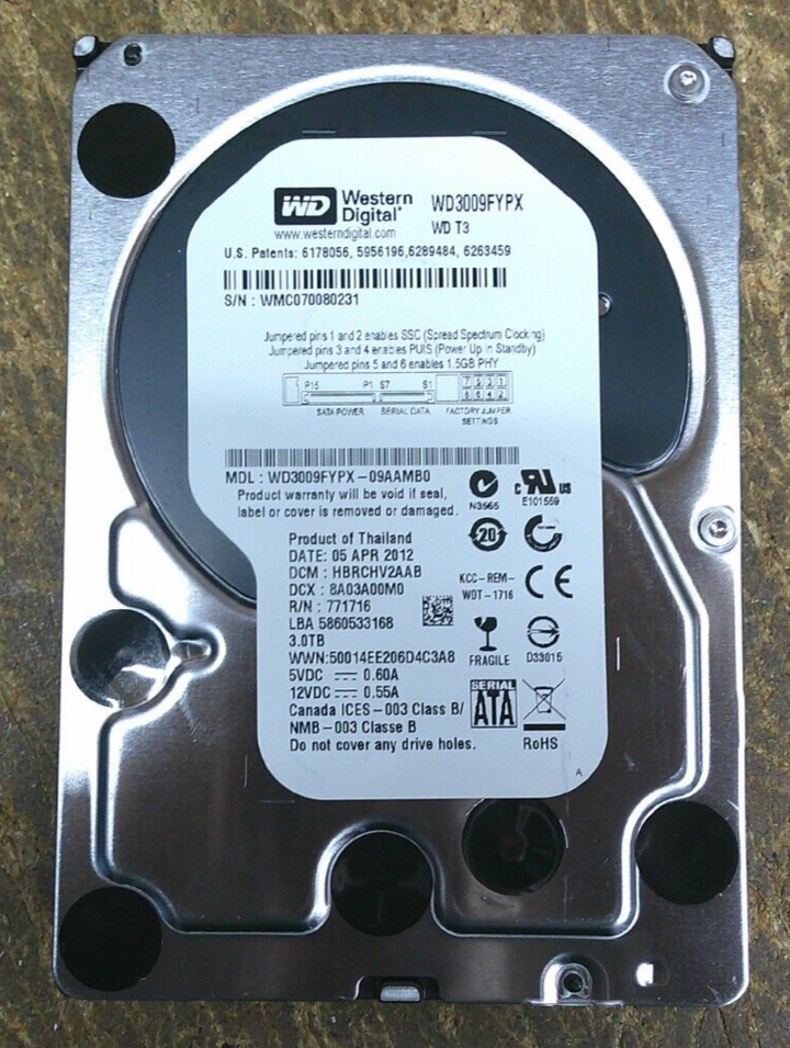 Western Digital WD3009FYPX 3TB SATA HDD Thailand 05 Apr 2012 HARCHV2AAB